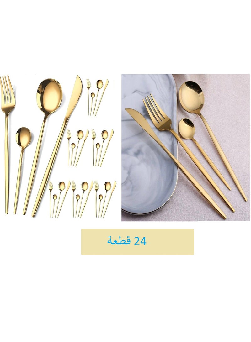 24-Piece Gold Stainless Steel Flatware Set – Spoons, Forks, and Knives for 6 – Elegant Gift Box - Image 2