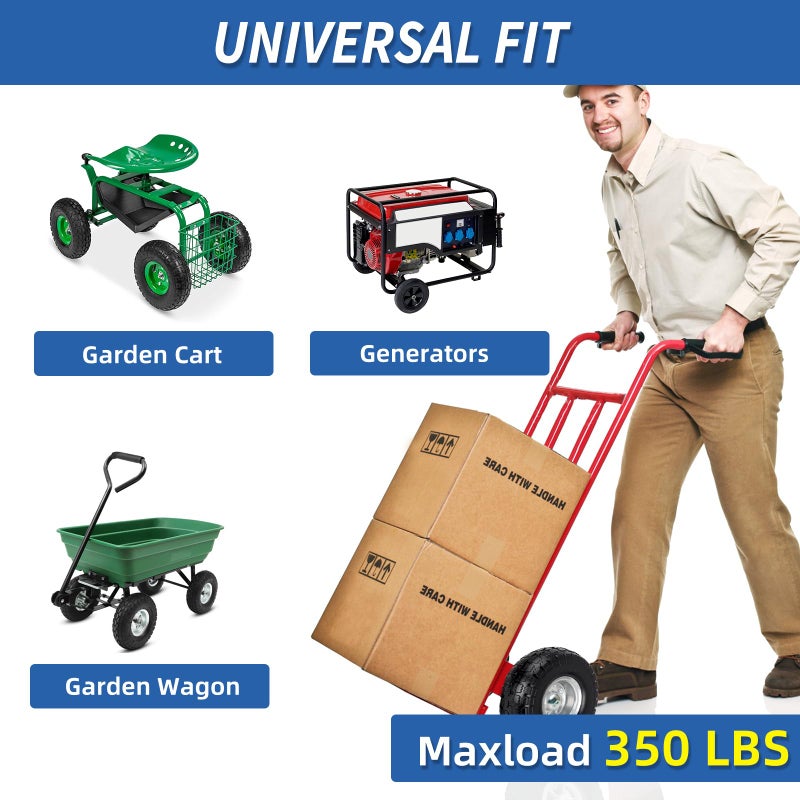 GICOOL 4.10/3.50-4" Flat Free Tire and Wheel, 10" Heavy Duty Solid Tire, 5/8" Axle Bore Hole, 2.2" Offset Hub, for Hand Truck Garden Cart Wagon Trolley Dolly, 2 Pack - Image 4