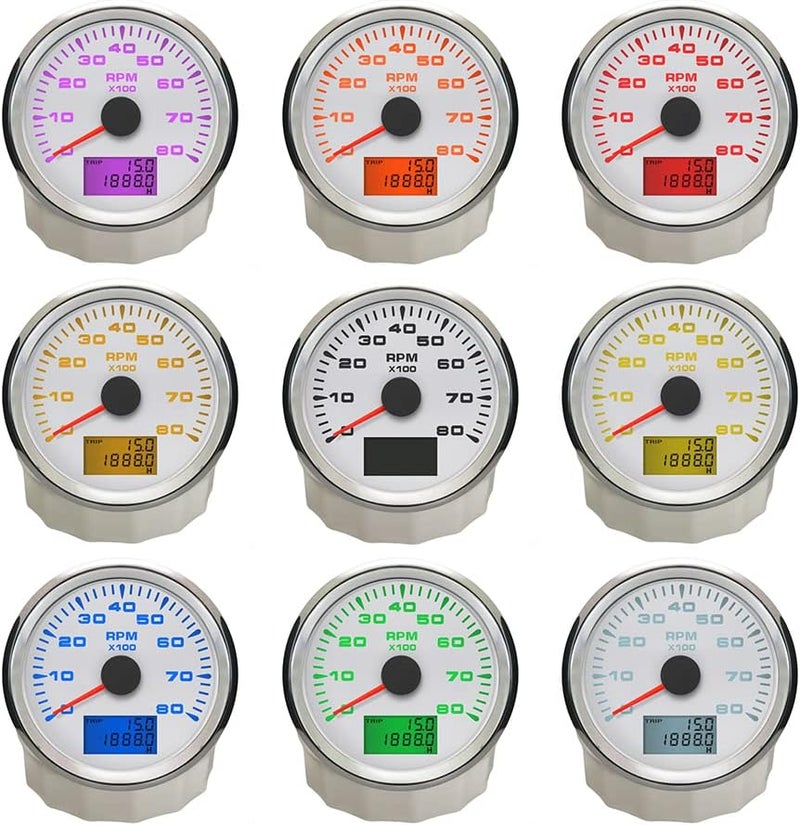 ELING Universal Tachometer Tacho Gauge 8000RPM with 8 Colors Backlight - Image 3