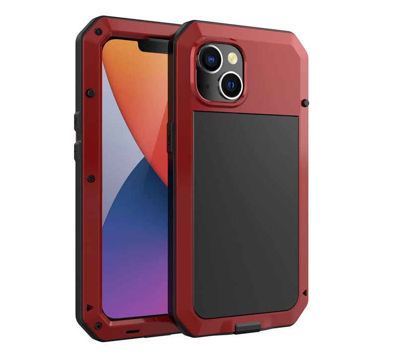 Marrkey for iPhone 14 Case, 360 Full Body Protective Cover Heavy Duty Shockproof Tough Armour Aluminum Alloy Metal Case with Silicone Built-in Screen Protector for Apple iPhone 14 6.1 Inch - Red - Image 1