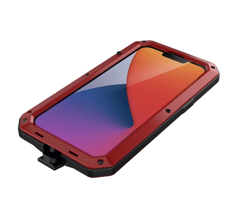 Marrkey for iPhone 14 Case, 360 Full Body Protective Cover Heavy Duty Shockproof Tough Armour Aluminum Alloy Metal Case with Silicone Built-in Screen Protector for Apple iPhone 14 6.1 Inch - Red - Image 5