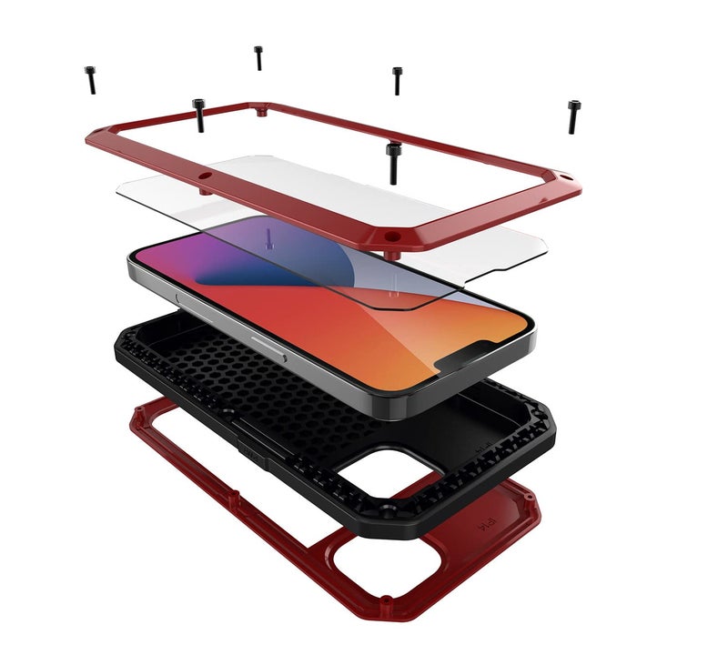 Marrkey for iPhone 14 Case, 360 Full Body Protective Cover Heavy Duty Shockproof Tough Armour Aluminum Alloy Metal Case with Silicone Built-in Screen Protector for Apple iPhone 14 6.1 Inch - Red - Image 3