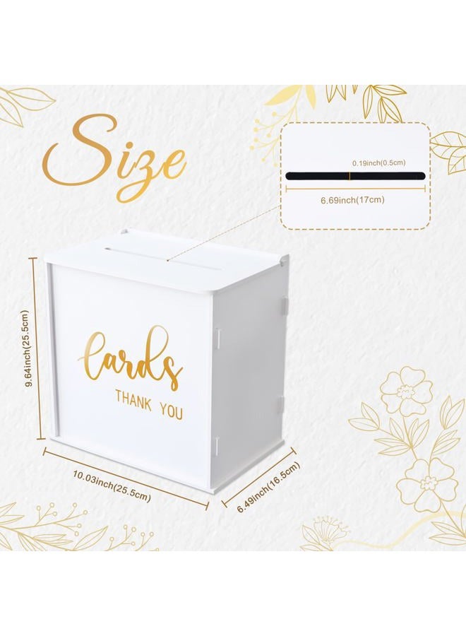 CYAOOI White Heart-Shaped PVC Wedding Card Box, 10 x 10 x 6.5 inches, Holds 200 Cards, Gold Print 'Cards' Letters, Customizable, Perfect for Wedding, Party, Birthday, Graduation, Baby Shower - Image 2