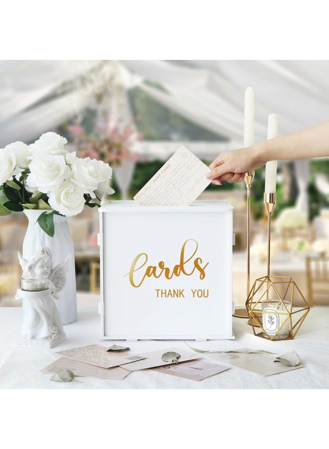 CYAOOI White Heart-Shaped PVC Wedding Card Box, 10 x 10 x 6.5 inches, Holds 200 Cards, Gold Print 'Cards' Letters, Customizable, Perfect for Wedding, Party, Birthday, Graduation, Baby Shower - Image 4