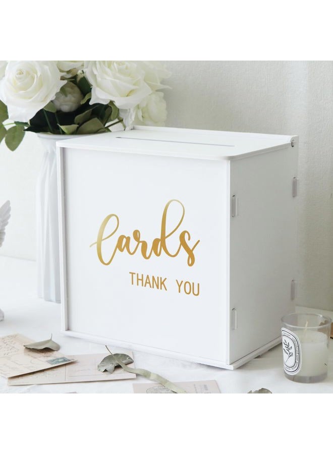 CYAOOI White Heart-Shaped PVC Wedding Card Box, 10 x 10 x 6.5 inches, Holds 200 Cards, Gold Print 'Cards' Letters, Customizable, Perfect for Wedding, Party, Birthday, Graduation, Baby Shower - Image 1