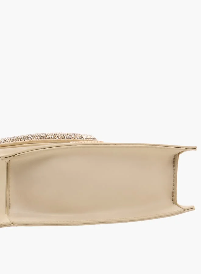 Flora Bella By Shoexpress Women's Embellished Sling Bag with Chain Strap and Magnetic Button Closure