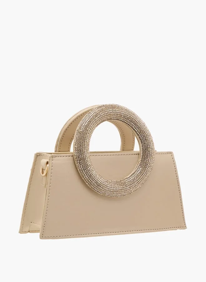 Flora Bella By Shoexpress Women's Embellished Sling Bag with Chain Strap and Magnetic Button Closure