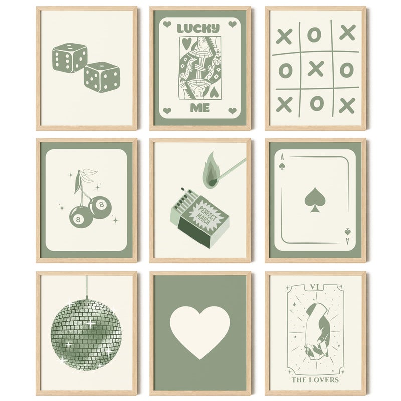 97 Decor 97 Decor Green Lucky Poster - Playing Card Wall Art  Poker Room Decor  Green Trendy Wall Art  Funky Posters Aesthetic Pictures  Retro Ace Prints Queen of Hearts Decor for Bedroom (8x10 UNFRAMED)  - Image 1