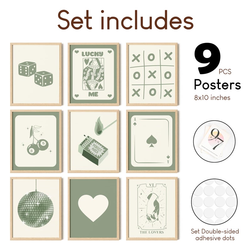 97 Decor 97 Decor Green Lucky Poster - Playing Card Wall Art  Poker Room Decor  Green Trendy Wall Art  Funky Posters Aesthetic Pictures  Retro Ace Prints Queen of Hearts Decor for Bedroom (8x10 UNFRAMED)  - Image 2