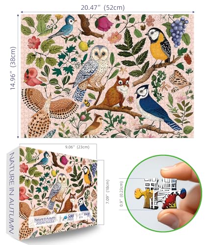 MINIWAN 500 Pieces Puzzles for Adults Forest Birds Jigsaw Puzzles 500 Pieces Difficult Fun Owl and Floral Unique Beautiful Birds Flowers Family Puzzle Challenging Games Gift for Adults 21x15 - Image 5