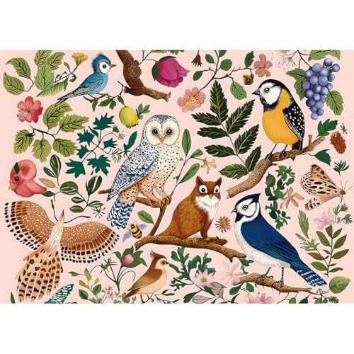 MINIWAN 500 Pieces Puzzles for Adults Forest Birds Jigsaw Puzzles 500 Pieces Difficult Fun Owl and Floral Unique Beautiful Birds Flowers Family Puzzle Challenging Games Gift for Adults 21x15 - Image 1