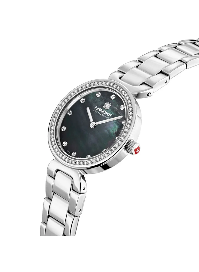 Hanowa Melide Black Mother-of-pearl Dial Silver Stainless Steel Bracelet Analog Watch for Women 31mm