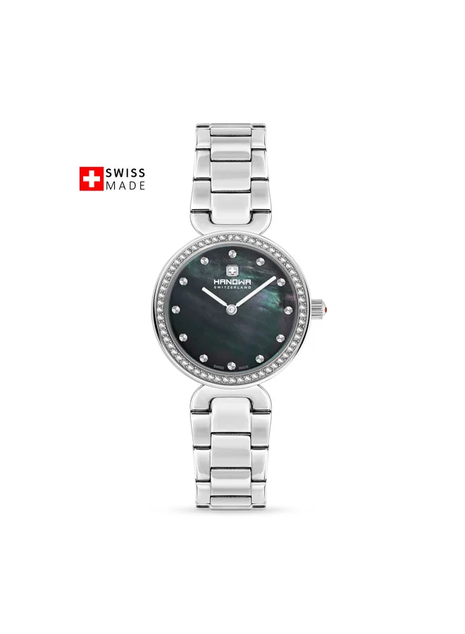 Hanowa Melide Black Mother-of-pearl Dial Silver Stainless Steel Bracelet Analog Watch for Women 31mm