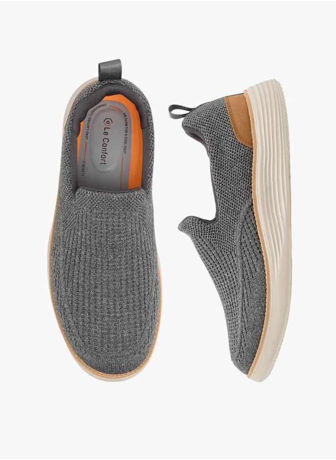 لو كونفورت Men Textured Slip-on Loafers with Pull Tab
