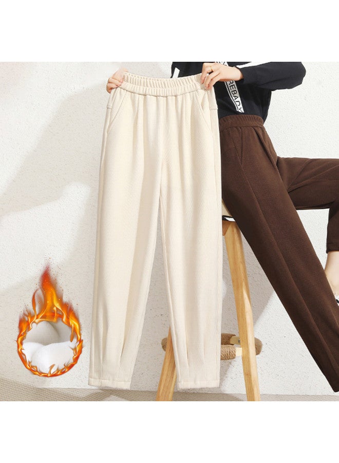 XINYANG Corduroy Pants For Women - High Waist Slimming Carrot Pants With Cuffed Hem, Fleece-lined Winter Casual Trousers - Image 2