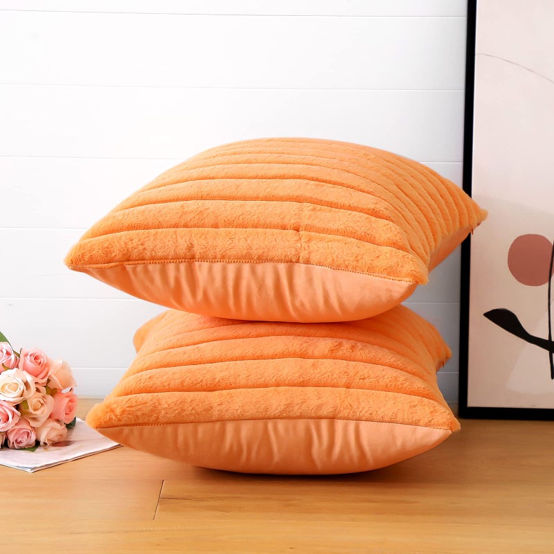 Soleebee Set of 2 Throw Pillow Covers Soft Cozy Velvet Pillowcase Faux Rabbit Fur Cover for Couch Sofa Bed Chair Home Decorative Pillows Cover (22x22 Inch  Orange) - Image 4