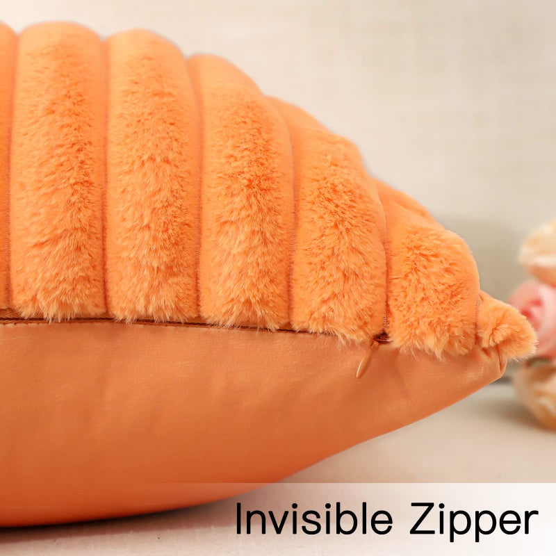 Soleebee Set of 2 Throw Pillow Covers Soft Cozy Velvet Pillowcase Faux Rabbit Fur Cover for Couch Sofa Bed Chair Home Decorative Pillows Cover (22x22 Inch  Orange) - Image 5