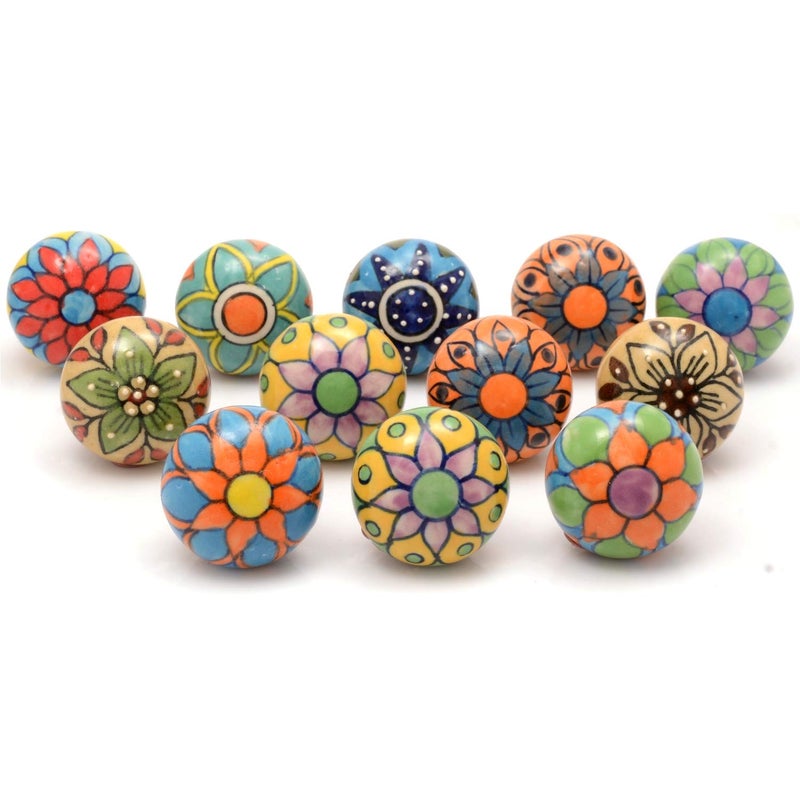 Eleet Assorted Ceramic Cabinet Knobs Vintage Cabinet Cupboard Door Drawer Pulls Chrome Hardware Ceramic Knobs Set of 12 Multicolor