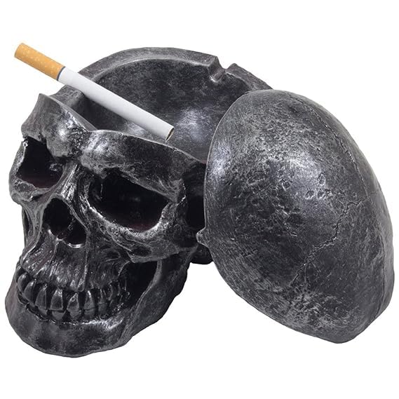 Spooky Human Skull Ashtray with Cover for Scary Halloween Decorations and Decorative Skulls & Skeletons Figurines As Gothic Smoking Room Decor Gifts for Smokers - Image 1