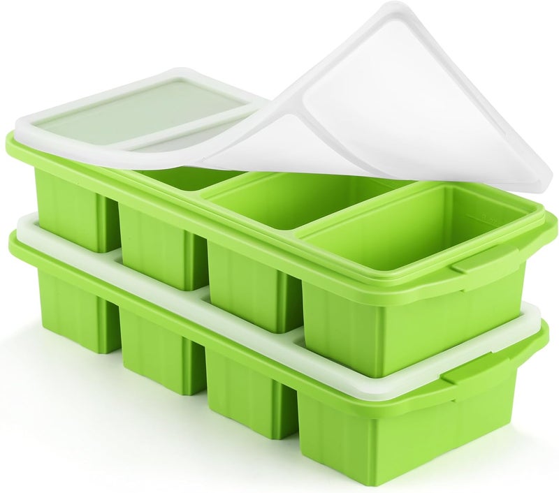 Ztomine Silicone Freezer Tray With Lid - Silicone Freezer Food Molds- Large Ice Cube Tray,Silicone Freezer Container,Freeze & Store Soup, Sauce, Broth,Leftovers - Makes 4 Perfect 1 Cup - Image 1