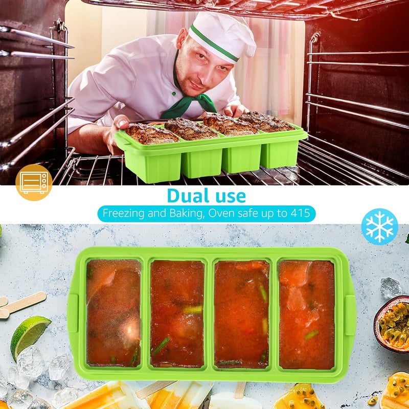 Ztomine Silicone Freezer Tray With Lid - Silicone Freezer Food Molds- Large Ice Cube Tray,Silicone Freezer Container,Freeze & Store Soup, Sauce, Broth,Leftovers - Makes 4 Perfect 1 Cup - Image 3