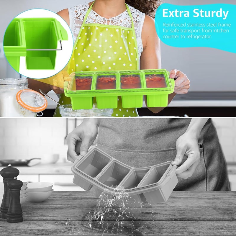 Ztomine Silicone Freezer Tray With Lid - Silicone Freezer Food Molds- Large Ice Cube Tray,Silicone Freezer Container,Freeze & Store Soup, Sauce, Broth,Leftovers - Makes 4 Perfect 1 Cup - Image 4