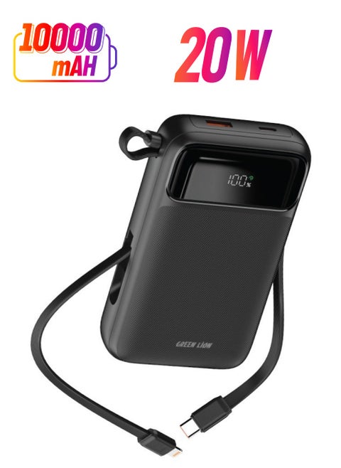 Luzern 10000 mAh MagSafe Power Bank / 20W PD Output / 22.5W USB-A Port /10000mAh Wireless Charger Powerbank / LED Display / 15W Max Wireless Output / Built-in Dual Cable USB-C & Lightning - Black