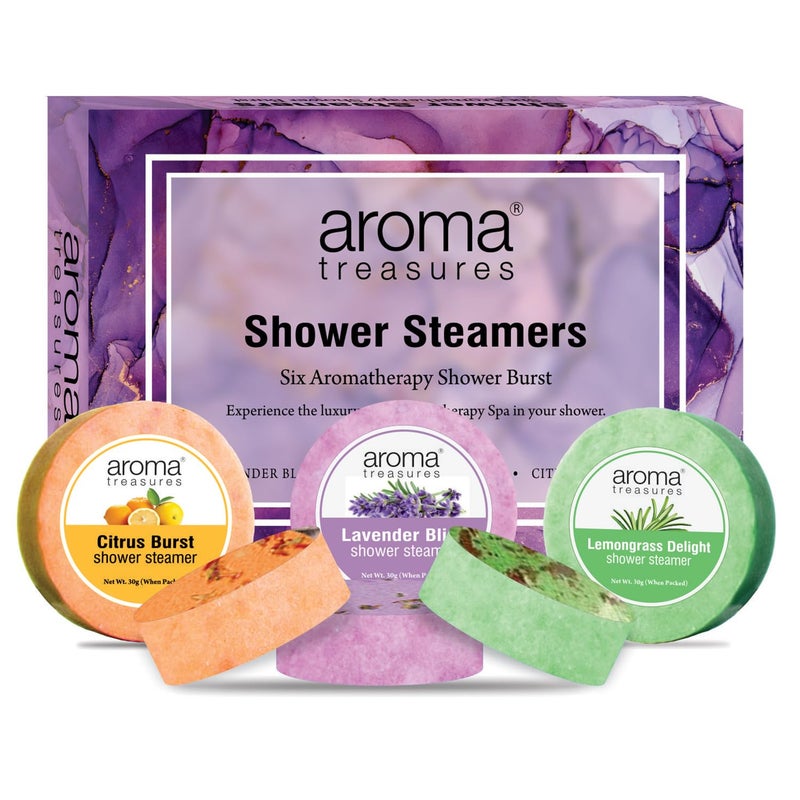 Aroma Treasures Shower Steamers  Aromatherapy Shower Bursts  Lavender Lemongrass  Orange Pack of 6  Relaxing  Energizing Spa Experience  Natural Essential Oils  Gift Set for Wellness - Image 1
