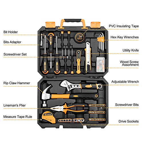 DEKOPRO 100 Piece Home Repair Tool Set,General Household Hand Tool Kit with Plastic Tool Box Storage - Image 3