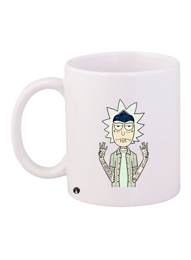 RYN Cartoon Printed Coffee Mug White/Beige/Blue 11ounce