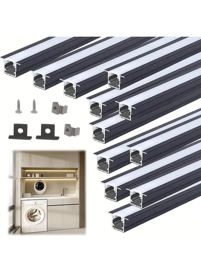 12pcs Black Aluminum LED Profile System 50cm 19 69in Easy Tool Free Installation - Image 1