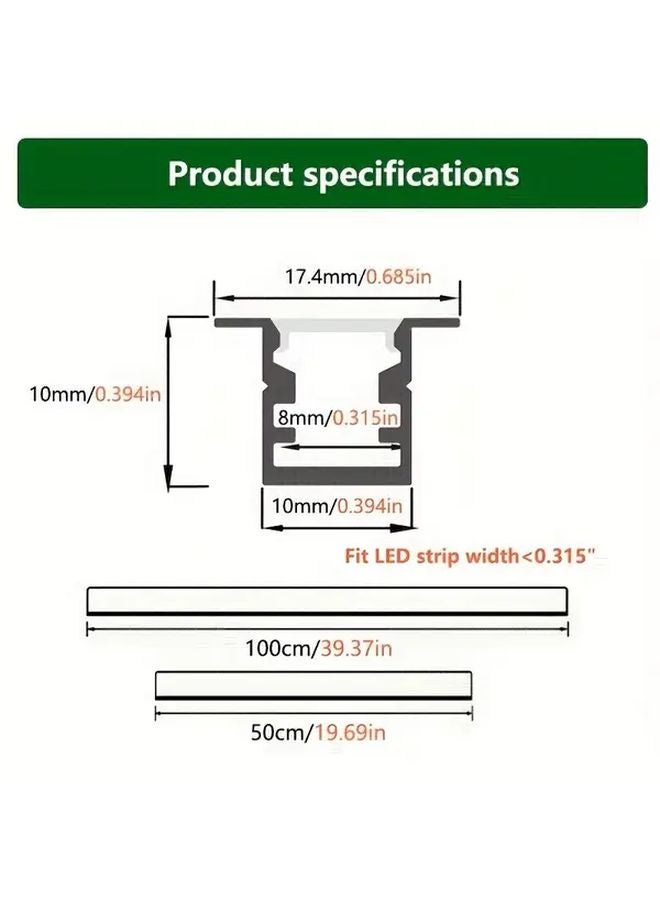12pcs Black Aluminum LED Profile System 50cm 19 69in Easy Tool Free Installation - Image 3