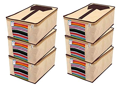atorakushon atorakushon Fabric Mens Womens Garment Bags Shirt Cover Jeans Pant T Shirt Trousers Clothes Organizer for Travel and Storage Protect Dress Shirts from Dust with Zipper Pack of 6 Brown  - Image 1