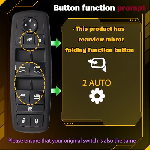 ZAPOSTS ZAPSOTS Master Power Window Switch.3+9 Pins Metal.Fits for 2012-2015 Chrysler Town Country,12-15 Dodge Grand Caravan,13-15 Ram 1500 2500.Front Left Driver Side Control switches.68110867AB(Blue Light) - Image 3