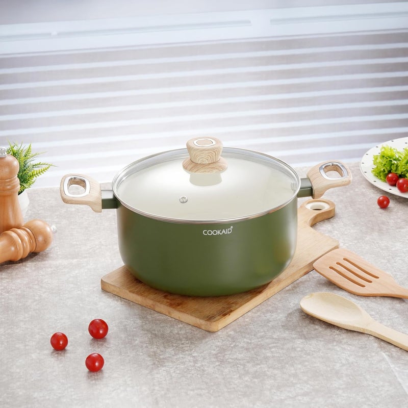 COOKAID Velora Series Non Stick Ceramic Casserole 24 cm | Aluminium Body| Ceramic Non Stick Coating| ISI Certified |4.8 LTR. Capacity | Olive Green - Image 1