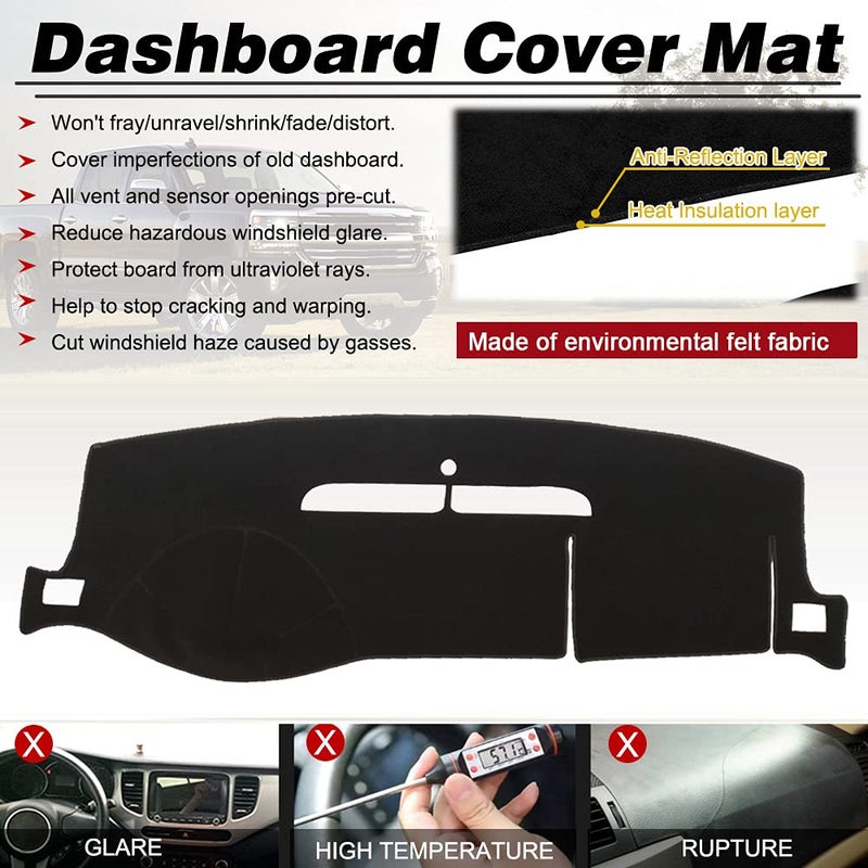 BLIBLIUNIT Dash Cover Mat Fit for 2007-2014 Chevy Tahoe Avalanche Suburban GMC Yukon/2007-2013 Silverado LTZ GMC Sierra SLT,Dashboard Cover Carpet Pad w/o Dash Speaker (Black) - Image 2