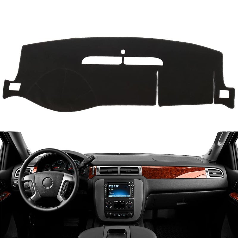 BLIBLIUNIT Dash Cover Mat Fit for 2007-2014 Chevy Tahoe Avalanche Suburban GMC Yukon/2007-2013 Silverado LTZ GMC Sierra SLT,Dashboard Cover Carpet Pad w/o Dash Speaker (Black) - Image 1