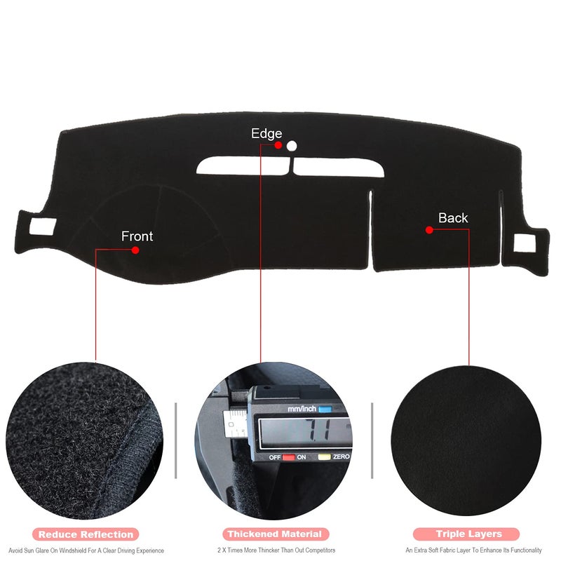 BLIBLIUNIT Dash Cover Mat Fit for 2007-2014 Chevy Tahoe Avalanche Suburban GMC Yukon/2007-2013 Silverado LTZ GMC Sierra SLT,Dashboard Cover Carpet Pad w/o Dash Speaker (Black) - Image 4