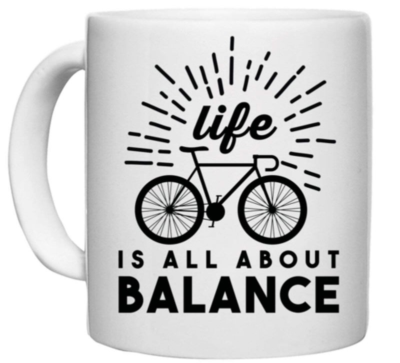 UDNAG White Ceramic Coffee/Tea Mug 'Balance, Cycling | Life' Perfect for Gifting [330ml] - Image 1
