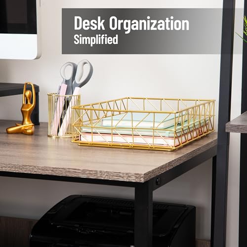 Mind Reader Document Organizer, Desktop Organizer, File Storage, Modern, Office, Metal, Gold - Image 2