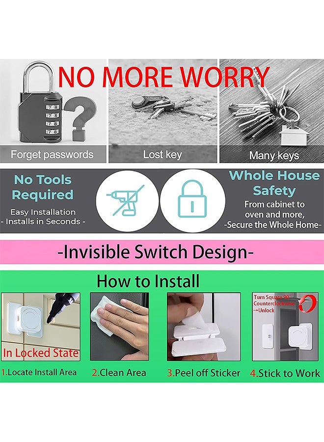 Photon 6 Pcs Child Safety Lock, Corner & Flat Drawer Locks Baby Proofing, Fridge Lock for Fridge, Oven, Drawers, Wardrobes & Freezers etc (White) - Image 4