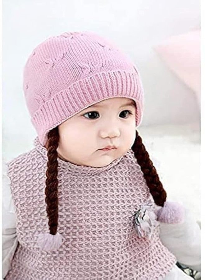 Richmen Baby Boys Girls Winter Hat Soft Woolen Beanie Braids Cap for Girl Kids Warm Knitted Windproof Cap for Toddler’s Fashion Children Infant Hat for (6Month -4Yrs) Light Pink 3 - Image 2