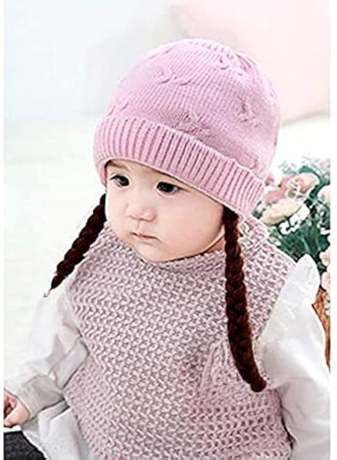 Richmen Baby Boys Girls Winter Hat Soft Woolen Beanie Braids Cap for Girl Kids Warm Knitted Windproof Cap for Toddler’s Fashion Children Infant Hat for (6Month -4Yrs) Light Pink 3 - Image 3