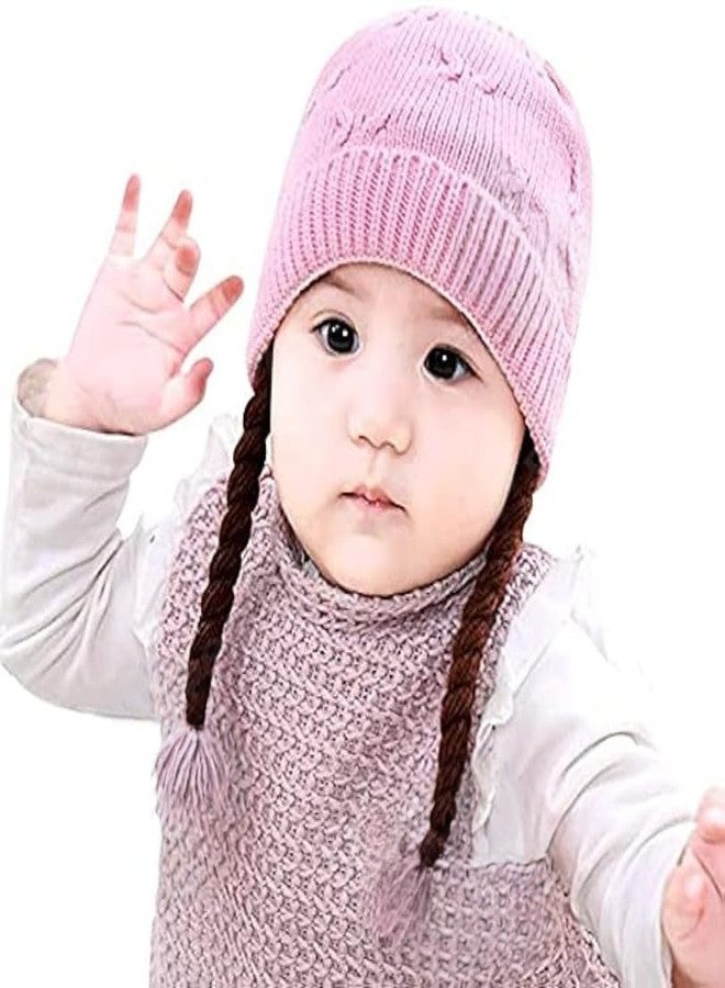 Richmen Baby Boys Girls Winter Hat Soft Woolen Beanie Braids Cap for Girl Kids Warm Knitted Windproof Cap for Toddler’s Fashion Children Infant Hat for (6Month -4Yrs) Light Pink 3 - Image 1