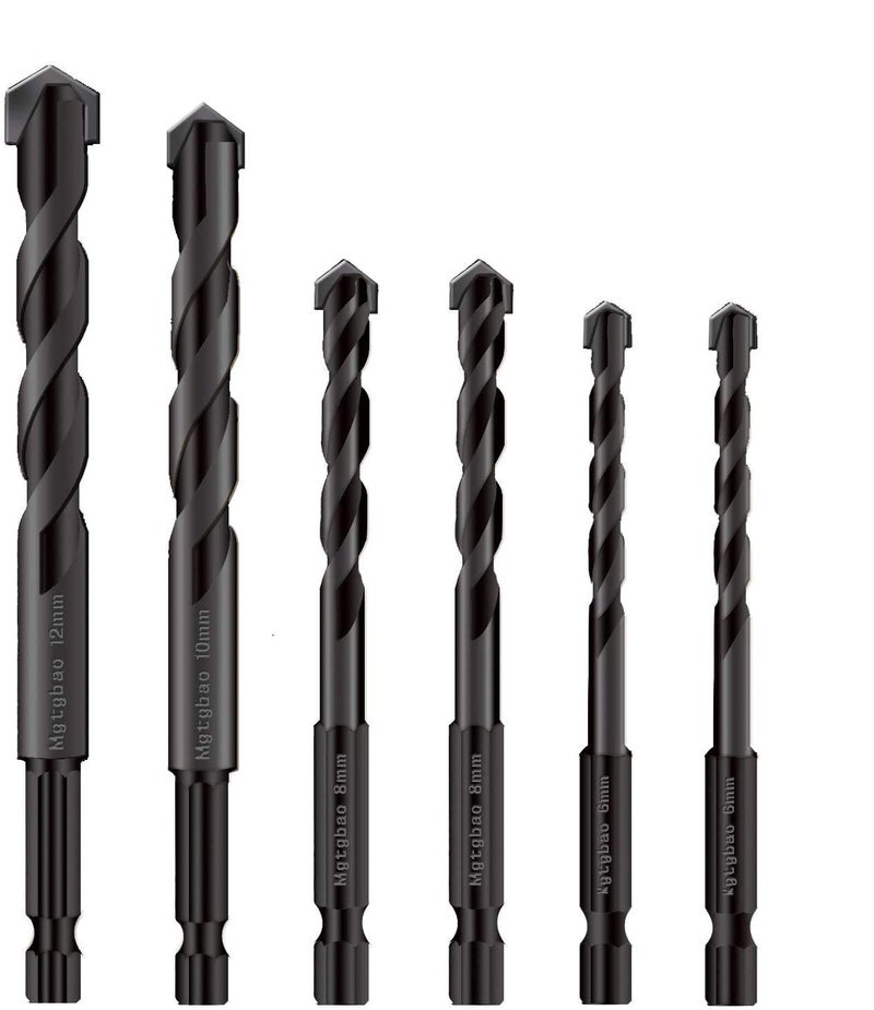 Mgtgbao 【 New 】 6pcs Black Masonry Drill Bits Set, Mgtgbao Ceramic Tile Drill Bits Carbide Tip for Glass, Brick, Tile, Concrete, Plastic and Wood with Size 6mm(1/4”), 8mm (5/16”), 10mm (3/8”), 12mm (1/2”). - Image 1