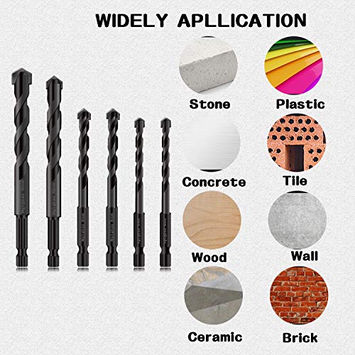 Mgtgbao 【 New 】 6pcs Black Masonry Drill Bits Set, Mgtgbao Ceramic Tile Drill Bits Carbide Tip for Glass, Brick, Tile, Concrete, Plastic and Wood with Size 6mm(1/4”), 8mm (5/16”), 10mm (3/8”), 12mm (1/2”). - Image 5
