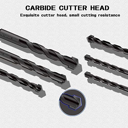 Mgtgbao 【 New 】 6pcs Black Masonry Drill Bits Set, Mgtgbao Ceramic Tile Drill Bits Carbide Tip for Glass, Brick, Tile, Concrete, Plastic and Wood with Size 6mm(1/4”), 8mm (5/16”), 10mm (3/8”), 12mm (1/2”). - Image 3