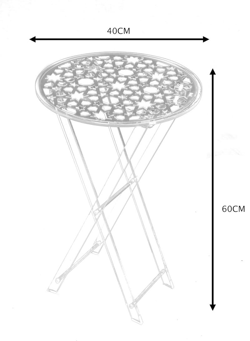 LAMSIT IBDAA Acrylic Folding Tray Table | Round Foldable Table | Patio Table | Foldable Table for Balcony | Portable Table (Silver) - Image 2