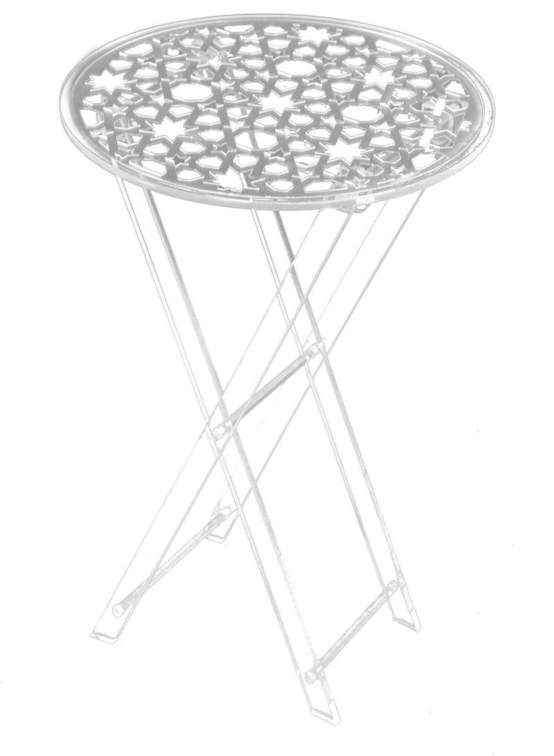 LAMSIT IBDAA Acrylic Folding Tray Table | Round Foldable Table | Patio Table | Foldable Table for Balcony | Portable Table (Silver) - Image 1