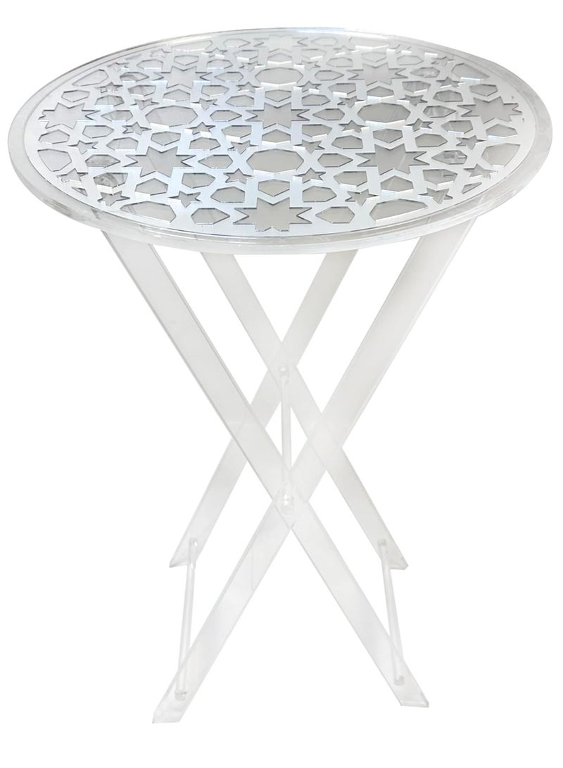 LAMSIT IBDAA Acrylic Folding Tray Table | Round Foldable Table | Patio Table | Foldable Table for Balcony | Portable Table (Silver) - Image 3